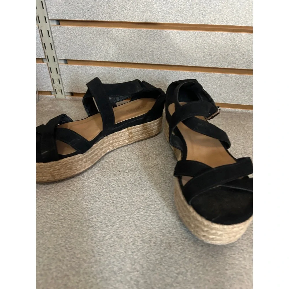 Bamboo Womens Black Faux Suede Espadrille Platform Strappy Wedge Sandals 8.5